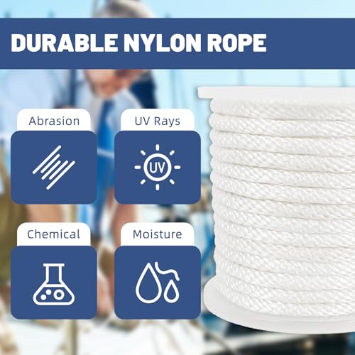 NEWSEED 100 Ft 1/2 Inch Nylon Rope Heavy Duty Utility Rope (White) - size: 1/2 In x 100FT, style: White