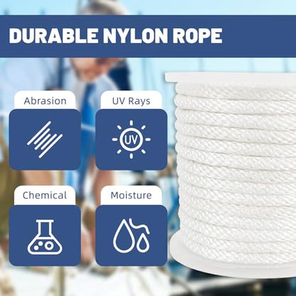 NEWSEED 100 Ft 1/2 Inch Nylon Rope Heavy Duty Utility Rope (White) - size: 1/2 In x 100FT, style: White