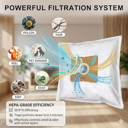 10 Pack Type Z HEPA Vacuum Bags Compatible with Riccar Moonlight, Pizzazz, Sunburst & Simplicity Jill, Jack, Snap Canister Vacuums, Replaces Part RZH-6 / SZH-6