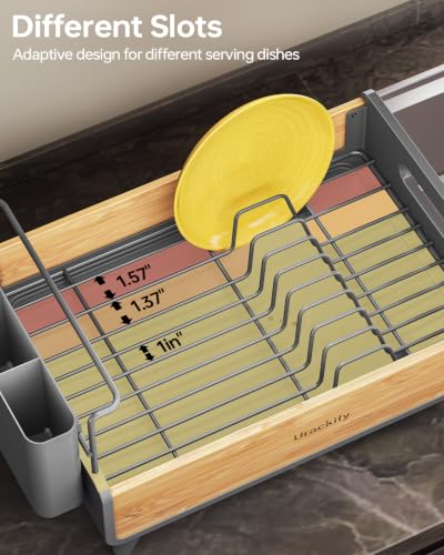 Urackify Modern Dish Rack for Kitchen Counter,Stainless Steel & Bamboo,Grey - color: Gray, size: 1 Tier