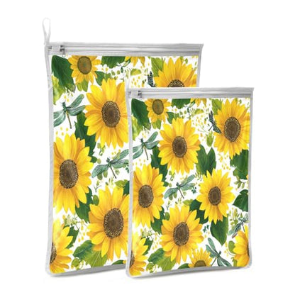 Mesh Laundry Bags Lingerie Bags for Washing Delicates 2 PCS Durable Wash Bag with Zipper Small and Medium Washable Cute Yellow Sunflowers and Dragonflies - color: Cute Yellow Sunflowers and Dragonflies