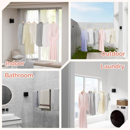 Retractable Clothesline Indoor, Non-Sagging Outdoors Clothesline Retracting, Heavy Duty Retractable Clothes Drying Laundry Line, Wall Mounted Stainless Steel Line - 13.8 Ft (Black) - color: Black