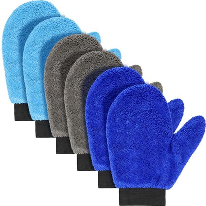 Teenyyou 6 Pcs Car Wash Mitts Microfiber, Blue, Grey, 9.84 x 7.87 Inch - color: Blue, Grey, size: 9.84 x 7.87 Inch