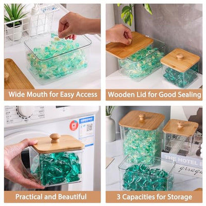 4 Pack Laundry Pods Container,Clear Dryer Sheet Holder & Laundry Room Organization and Storage with Lids, Scoops & Labels for Laundry Detergent, Powder, Dryer Balls, Beads (Clear) - color: Clear