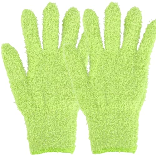 2Pcs Yellow Green Microfiber Knitted Dusting Mitt Plant Leaf Cleaning Knit Gloves Household Washable Glove Reusable Mittens Dusters Bulk for House Furniture Kitchen Blinds Plants Supplies - color: Yellow Green