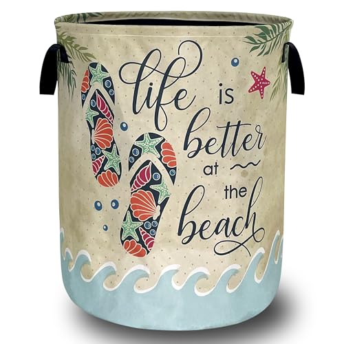 Funny Beach Laundry Basket Oxford Cloth Foldable Hamper 18.9x16.5 Inch - color: Funny The Beach