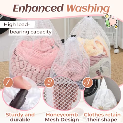 3 Pcs Mesh Laundry Bags for Socks, Drawstring Wash Bags for Delicates, Machine Washable Travel Laundry Organizer, Coarse Mesh 12x16in + 16x20in + 20x24in - color: 3 Pcs