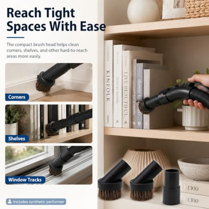 Vacuum Brush Attachment,Horse Hair Round Dust Brush with Universal Adapter - size: 1.25 inch-6pcs