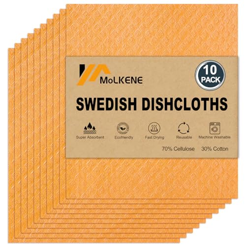 MoLKENE Swedish Dishcloths for Kitchen, 10 Pack Cellulose Sponge Cloths - color: 10 Pack Orange, size: 10 Pack