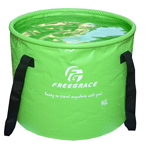 Freegrace Collapsible Water Bucket 16L Portable Camping Sink and Wash Basin - color: Green, size: 16L