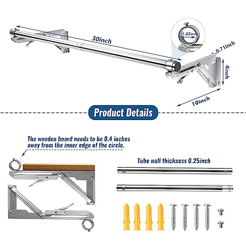 TBMLC Foldable Wall Mounted Clothes Rack- 30'' Long Rod & 2 Thick Bases - style: 30 inches length