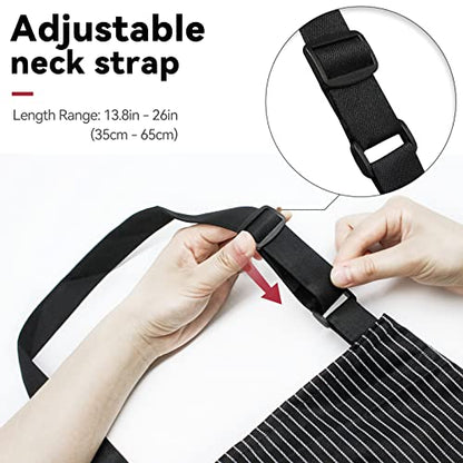 NLUS 2 Pack Kitchen Cooking Aprons, Adjustable Bib Soft Chef Apron with 2 Pockets for Men Women (Brown/Dark Black Strips) - color: Brown/Dark Black