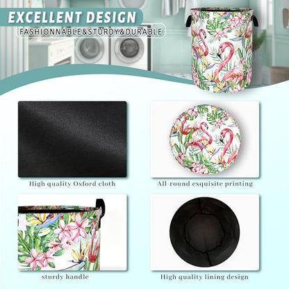 Pink Flamingo Laundry Basket Foldable Oxford Cloth Hamper18.9 x 16.5Inch - color: Floral Print With Pink Flamingo