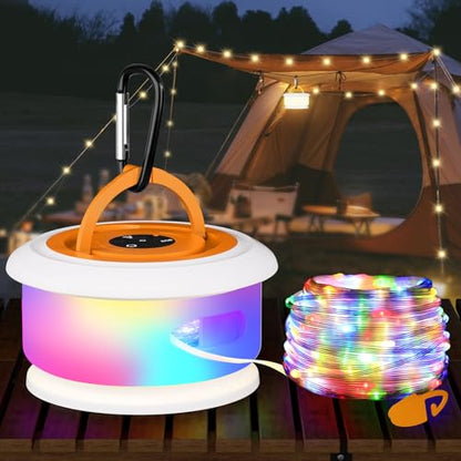 Camping String Lights, Retractable 32.8FT Rechargeable Fairy Light - color: White&Orange