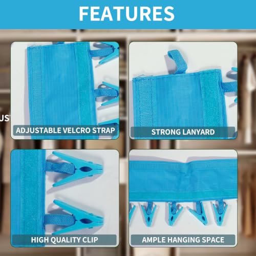 Mini Clothespins Travel Hangers 3-Pack Solid Blue, Foldable Portable Clothes Hangers with 6 Non-Slip Clips for Socks Swimsuit Towel Drying Rack, Cruise Dorm Camping Travel Essentials - color: 3-blue