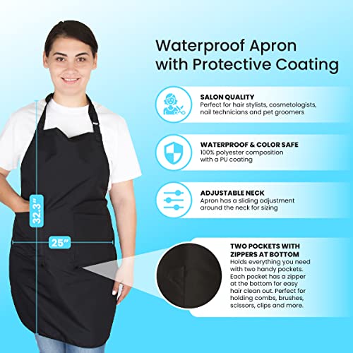 Hair Stylist Apron - Black - PU Waterproof Salon Apron Cosmetology - color: Black Apron - Polyester W/ Pu Coating