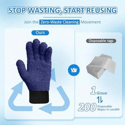 MIG4U 2 Pairs Microfiber Gloves - Dusting Gloves for House Cleaning - Washable Blind Cleaner Duster Tool (Navy,S/M) - color: Navy 2 Pairs