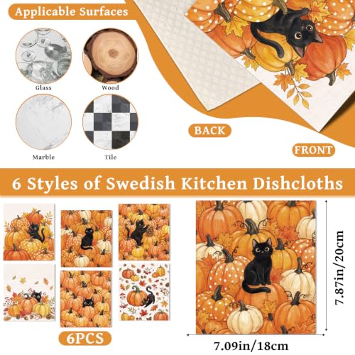 Fall Swedish Dishcloths for Kitchen, Autumn Black Cat Dish Cloths
