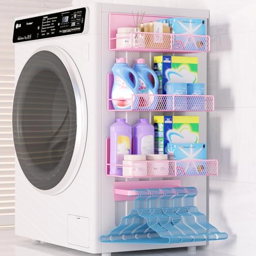 DTUQYX Magnetic Shelf for Washing Machine 4-Pack: Widen Magnetic Laundry Organizer (5"-6") with Hanger Organizer, Strong Magnet, Rust Proof, Heavy Duty Magnetic Spice Rack for Refrigerator (Pink) - color: Pink