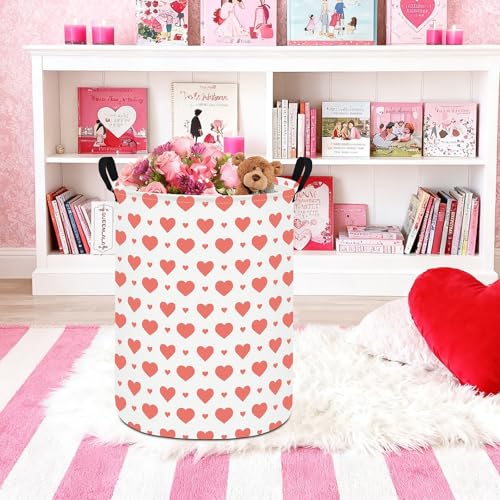 QUEENLALA Large Foldable Round Storage Basket Laundry Hamper, Pink Heart - color: Round-Pink Heart