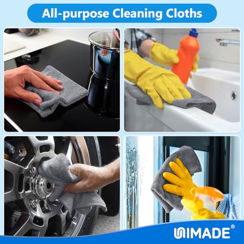 UNIMADE Microfiber Cleaning Cloth, 20 Pack Reusable Microfiber Towels - color: Grey, size: 20PK