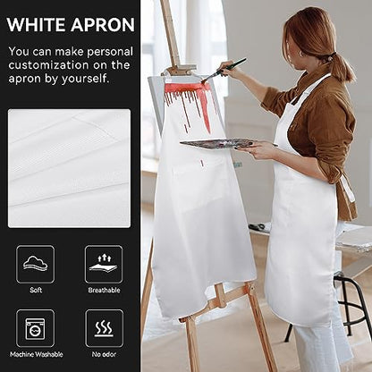 NLUS 2 Pack White Aprons with 2 Pockets for Women Men Kitchen Aprons with Pockets, Chef Aprons for Baking BBQ Cooking - color: True White