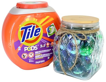 Glass Laundry Pods Container, Laundry Containers with Ropes & Wooden Lid - color: Glass Jar With Ropes& Wooden Lid