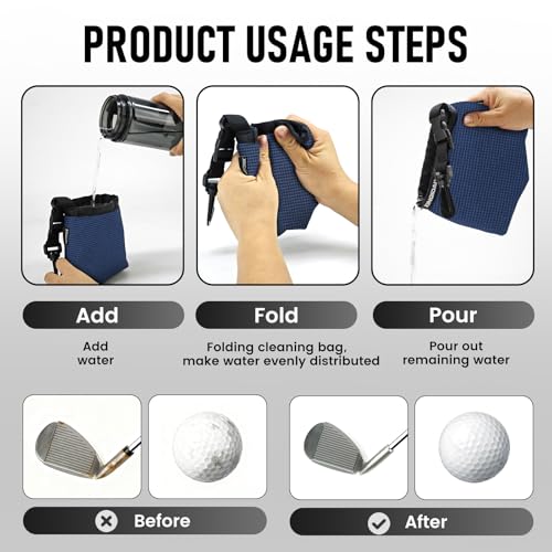 Waterproof Golf Club Cleaner Bag and Golf Ball Washer with Clip,Dark Blue - color: Dark Blue