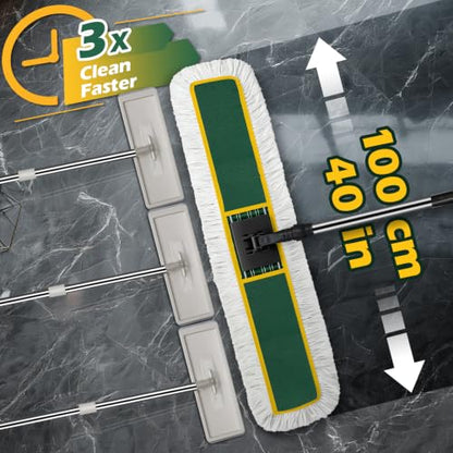 40" Commercial Dust Mop for Floor Cleaning, Heavy Duty Industrial Mop - color: Green(40"*8.3")