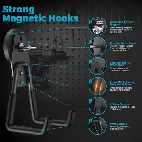 8Pcs Large Magnetic Hooks Heavy Duty, Strong Magnet Storage Hooks - color: 8 Pack-Black