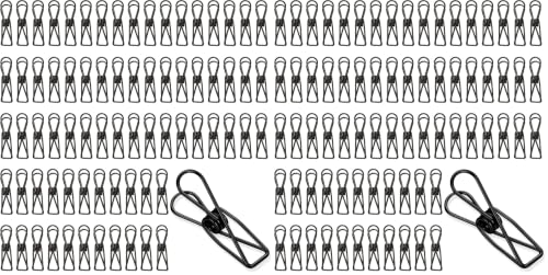 100 Pcs Paper Clips Metal Wire Hollow Out Clothespins Multi Purpose Utility Binder Clips Invoice Bill Stainless Steel Hanging Clothes Pins for School Kitchen Outdoor Office(Small,Black) (Pack of 2) - color: Black, size: Single Size (Small) (Pack of 2)