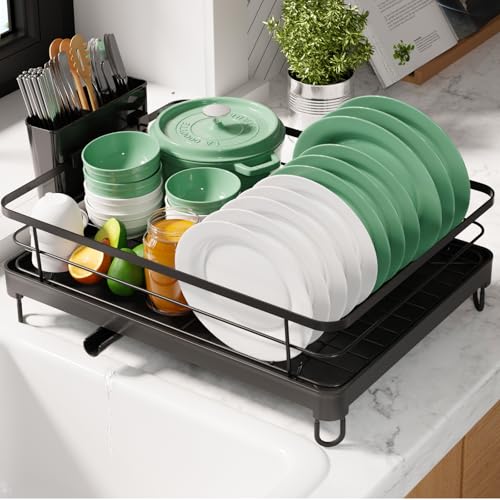 Kitsure Dish Drying Rack for Kitchen Counter, 12.7''W x 16.7''L, Black - color: Black, size: 12.7''W x 16.7''L - 1 Tier