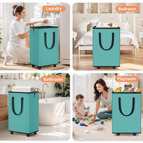 SpaceTrove Rolling Laundry Basket with Wheels, Laundry Hamper, 100L, Green - color: Green, size: 100L