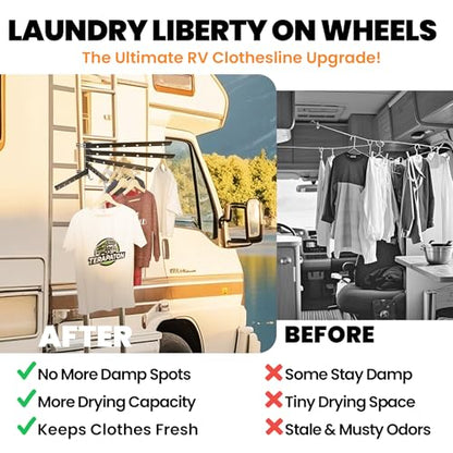 5 Swivel Arms RV Clothes Drying Rack, 26.5-inch Width Ladder Mounted Clothes Drying Rack, All Metal, Foldable Design, RV Must Have for MotorHomes, Fifth Wheels, Trailers