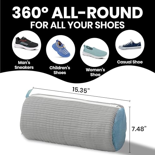 Shoe Washing Machine Bag for Washer & Dryer – Reusable Laundry Shoe Cleaning Bags for Sneakers, Tennis Shoes & Trainers – Zippered Mesh Shoe Washer Protector, Grey (2 Pack) - color: Gray