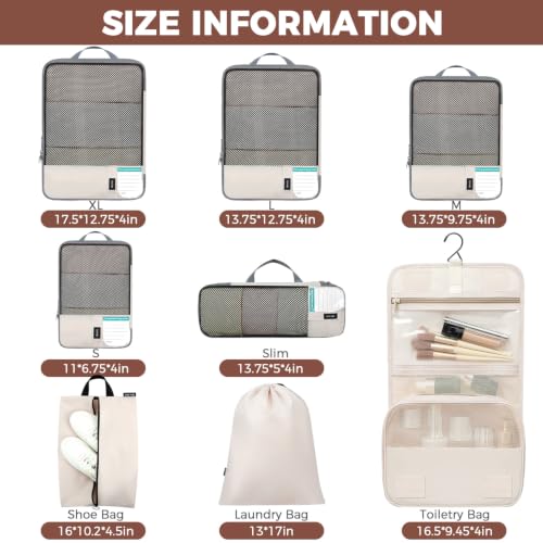 BAGAIL 4 Set/6 Set/8 Set Compression Packing Cubes Travel Accessories Expandable Packing Organizers (Half Mesh, 8-Beige) - color: 8-Beige, style: Half Mesh