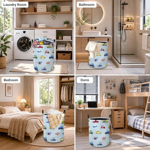 Toy Vehicles Laundry Basket, Airplane Car Collapsible Laundry Hamper Waterproof Oxford Cloth With Handles, Clothes Storage Bucket For Bathroom/Bedroom 16" x 20.8" - color: Toy Vehicles