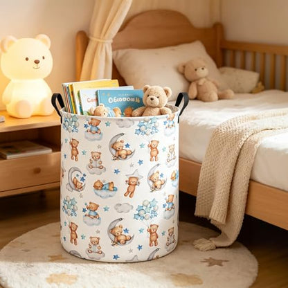 Round Bear Pattern Laundry Hamper, Cotton Canvas Storage Bin - color: Round Cute Bear