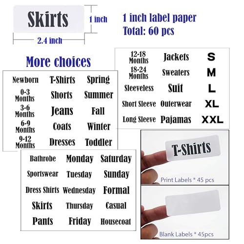 16 Pack White Clothing Rack Size Dividers Plus 45 Labels (1 Inch) and 18 Large Blank Labels, Large Rectangular Clothing Closet Dividers (Blue) - color: Blue, size: 16 PACK