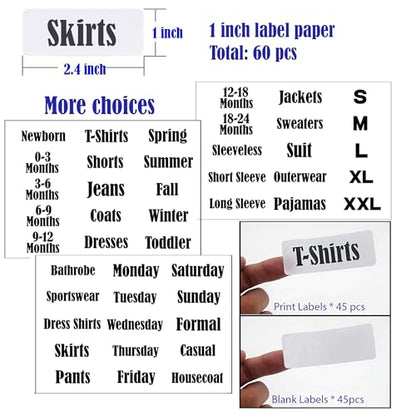 20 Pack White Clothing Rack Size Dividers Plus 45 Labels (1 Inch) and 18 Large Blank Labels, Large Rectangular Clothing Closet Dividers (Blue) - color: Blue, size: 20 PACK