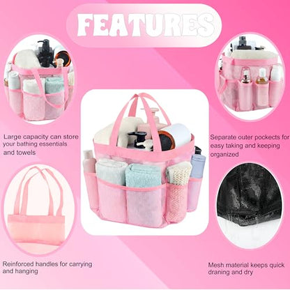 Mesh Shower Caddy Portable - 9 Pockets, Shower Bag for Dorm Room Camping - color: pink purple