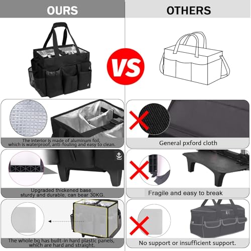 Rolling Cleaning Caddy Bag Built-in Hard Plastic Sheet Detachable Trolley - color: Black