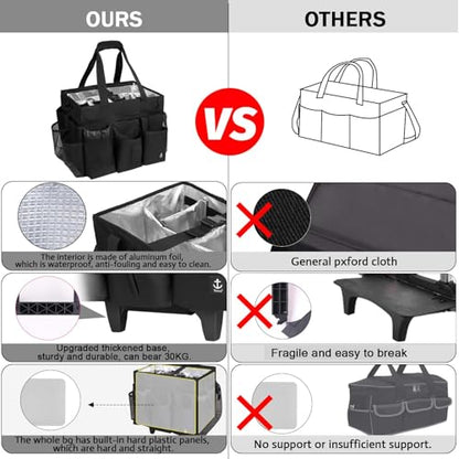 Rolling Cleaning Caddy Bag Built-in Hard Plastic Sheet Detachable Trolley - color: Black