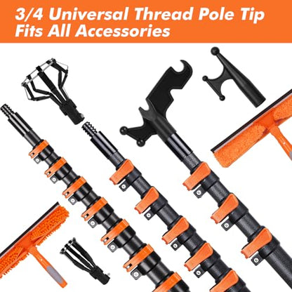 18FT Reach Carbon Fiber Window Squeegee with Extension Pole - size: 12 FT