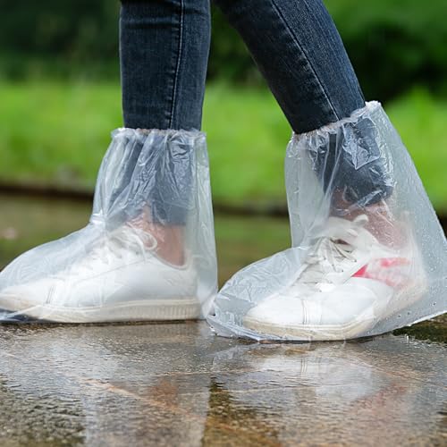 10 Pairs Disposable Waterproof Shoe Covers for Rain - Plastic Rain Shoe Covers - Non-Slip Indoor Outdoor Rain Cover for Shoes,Plastic Overshoes for Men Women -Water Proof Boot Protector – Clear– M - color: M（women 5-8.5, Men 4-7)-‎clear