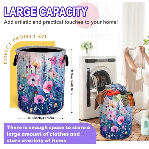Colorful Flowers Laundry Basket Oxford Cloth Floral Hamper 18.9 x 16.5 Inch - color: Colorful Flowers