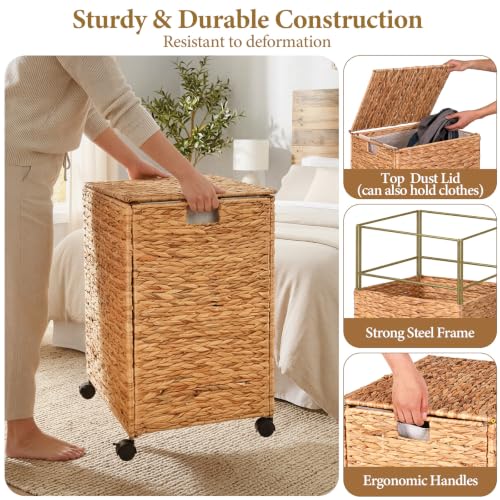 Livole Wicker Laundry Hamper with Lid & Wheel, Rattan Laundry Basket, 90L - color: Natural, size: 90L