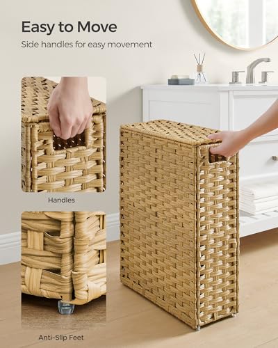 SONGMICS Laundry Hamper with Lid, 14.5 Gal (55 L) Synthetic Rattan,Foldable - color: Goose Yellow, size: 55 L
