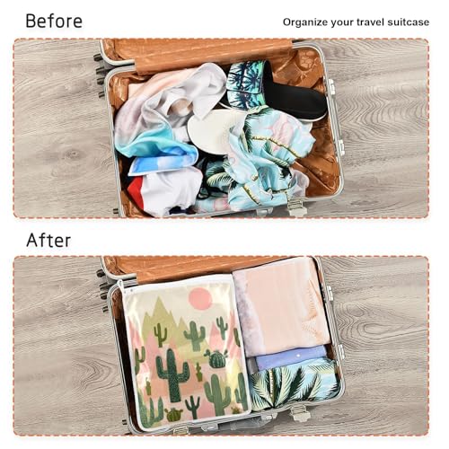 Mesh Laundry Bags Lingerie Bags for Washing Delicates 2 PCS Durable Wash Bag with Zipper Small and Medium Washable Boho Cacti Mountains Sun - color: Boho Cacti Mountains Sun