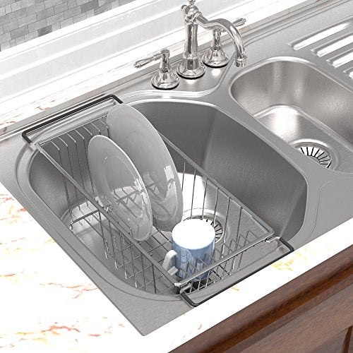 Simple Houseware Stainless Over Sink Counter Top Dish Drainer Drying Rack - color: Chrome, size: Medium